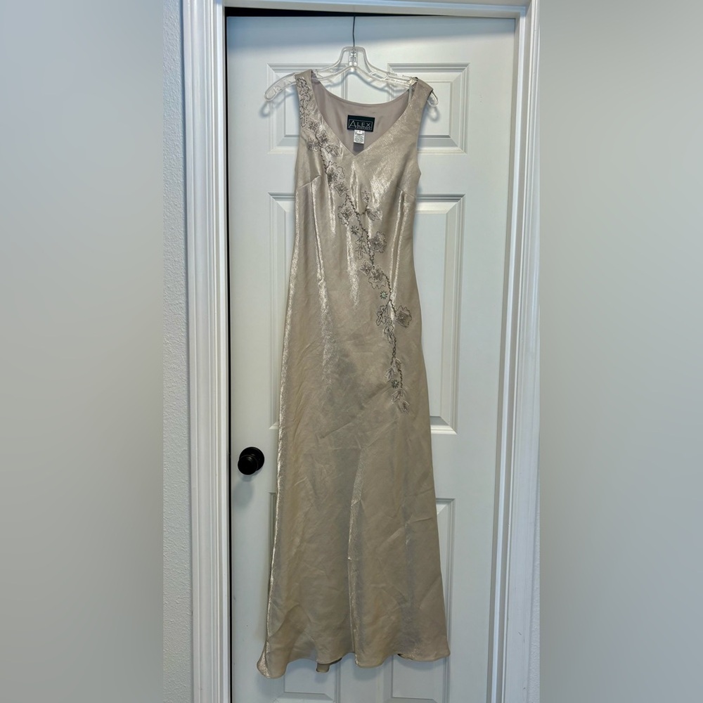 Alex Evenings Vintage Champagne Formal Dress & Embroidered Jacket Set Size 10